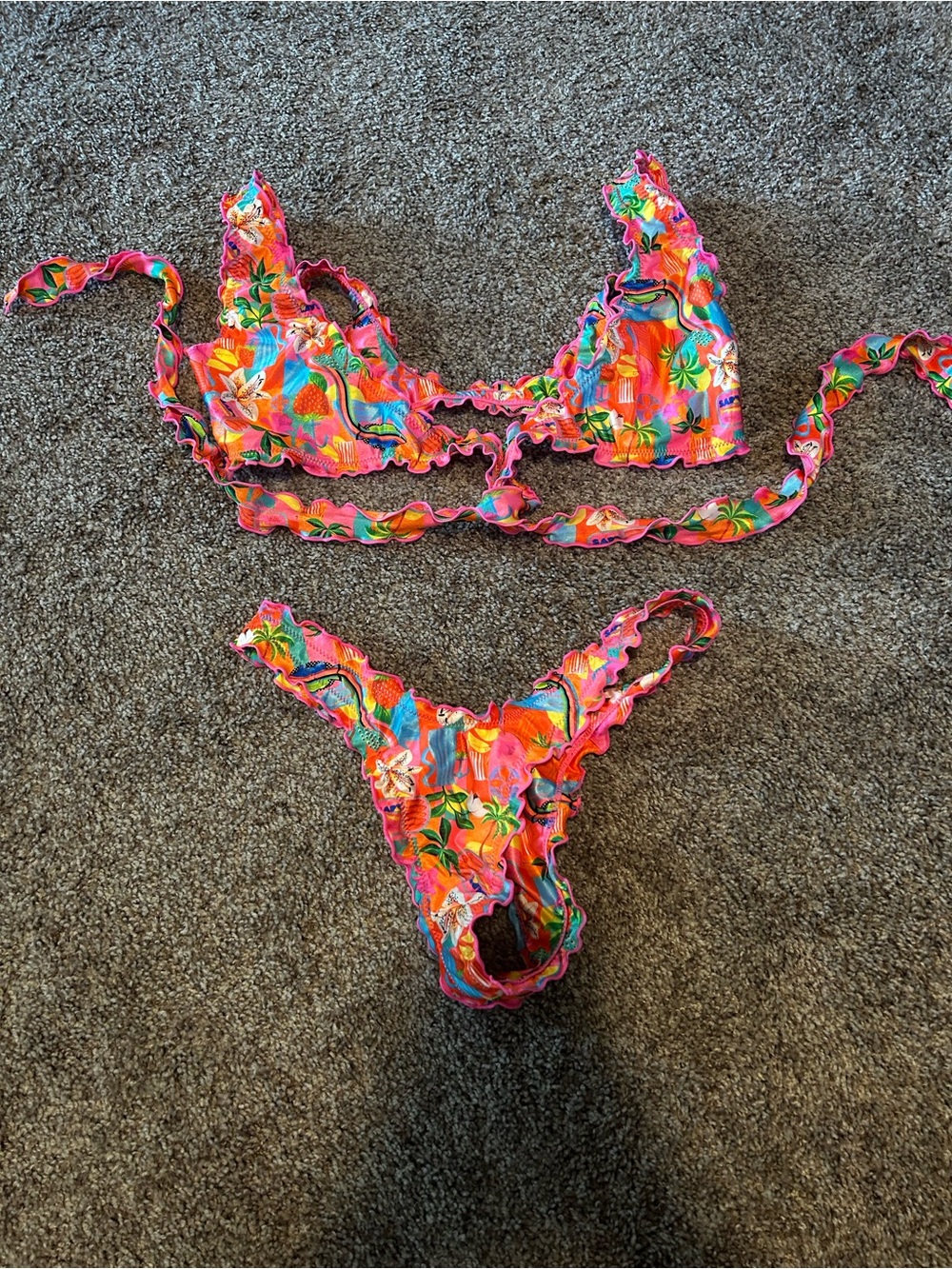 Kulani Kinis Lettuce Edge Wrap Bikini Top and Thong Bottom - Havana Haven - Picture 6 of 8
